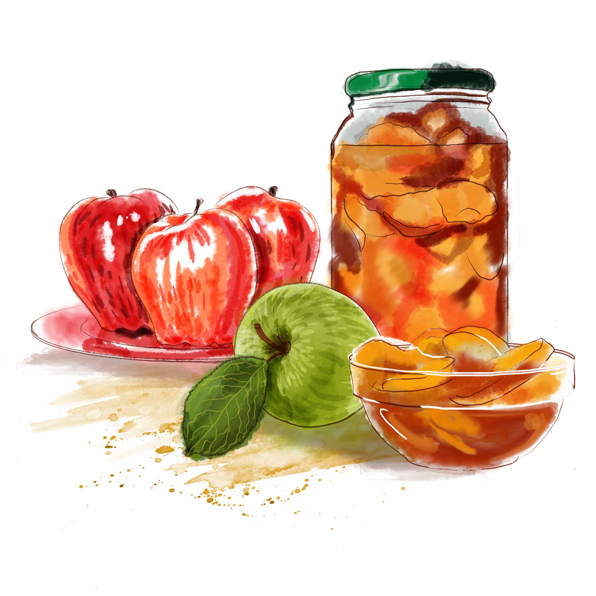 Three red apples on red plate