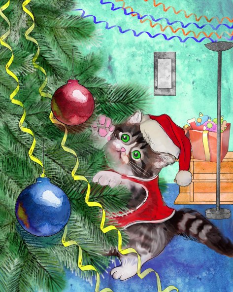 3 Christmas tree in the living room cat playing